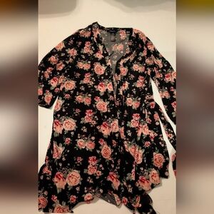 Rene Rofe Floral Black Pink Green Women's Wrap Around Robe And Nightgown S/P